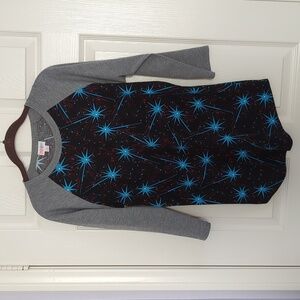 Lularoe 3/4 Sleeve Raglan Shirt Blouse Top Fireworks & Stars Pattern